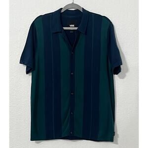 Vans Blue and Green Stripes Short Sleeve Button Up Knit Size Medium